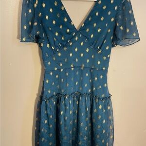 Francesca’s Teal Dress with Gold Polka Dots
